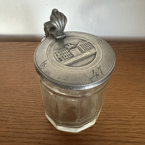 Antiker glaskrug zinndeckel - m.,