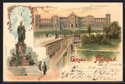 Lithographie münchen denkmal - münchen,,